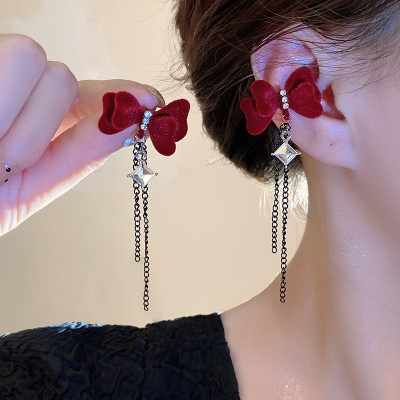 蝴蝶流苏耳夹女2024新款耳环轻奢高级感小众气质精致夸张耳饰送女朋友老婆情人节七夕生日礼物