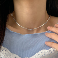 S925纯银蝴蝶结蛇骨链项链女韩系甜美小众温柔颈链锁骨链百搭送女朋友老婆情人节七夕生日礼物