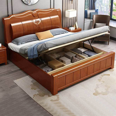 臻远ZY-SMC-164 现代简约实木床双人床 1.8米气压高箱