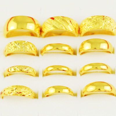 时尚沙金满天星情侣对戒子镀黄金永恒经典光面男女戒指开口可调节送女朋友老婆情人节七夕生日礼物