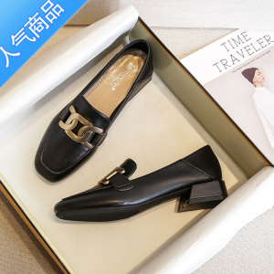 SUNTEK英伦小皮鞋女夏季2023新款中跟单鞋百搭乐福鞋粗跟大码女鞋41一43