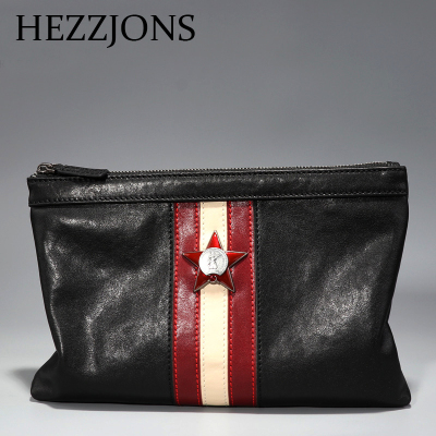 赫泽琼斯HEZZJONS奢侈品手包男进口意大利牛皮手腕包青年商务休闲软皮信封包男神生日礼物手机包黑色进口意大利牛皮