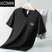 HLCOMAN莫代尔短袖t恤男装2025新款夏季V领上衣服冰丝凉感速干半袖体恤衫