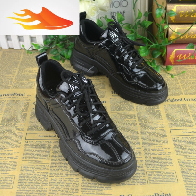 FISHBASKET女王潮品2019春季新款厚底单鞋女坡跟漆皮运动休闲鞋防滑女鞋
