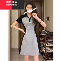 YIBUSHENG大码正肩修身连衣裙季短袖胖mm显瘦遮肚子收腰polo短款V领裙子