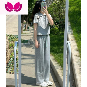 七斓校园风少女休闲运动服套装女夏季薄款短袖长裤可爱活泼跑步套