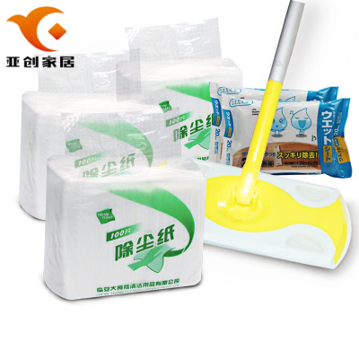 厂家直蕟-100片静电除尘纸一次性懒人拖把家用吸毛发擦拖地除尘布除尘专用大拖把1个