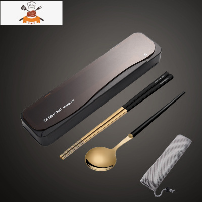筷子勺子套装餐具盒便携学生单人装三件套不锈钢叉子外带收纳盒 经典黑-钛金黑色筷葡萄牙勺 敬平