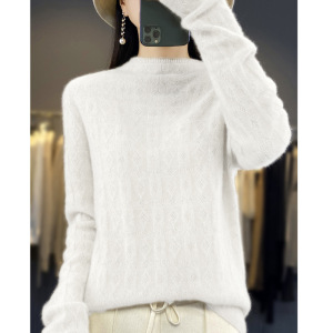 年秋冬一线成衣羊毛衫方格菱形镂空针织非羊绒打底毛衣女