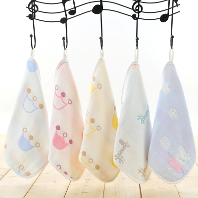 斜月三星家纺方巾手帕纯棉高密度纱布婴幼儿口水巾带挂绳擦汗巾25*25cm随机发送3条装方巾随机发送25*25cm