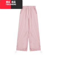 YIBUSHENG美式复古松紧腰工装休闲裤女季宽松白色阔腿裤拖地裤百搭长裤子