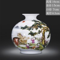 景德镇陶瓷石榴小花瓶家居装饰品插花中式客厅博古架瓷器工艺摆件 三维工匠 竹报平安石榴瓶不带底座