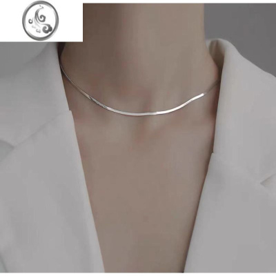 JiMiS925银银扁蛇骨链ins冷淡风刀片链时尚银项链女轻奢高级感锁骨链