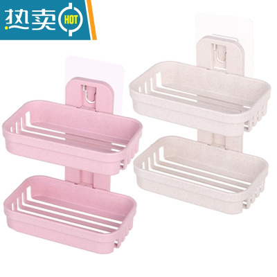 敬平免打孔肥创意浴室置物架双层肥皂架卫生间沥水壁挂香皂架家用 北欧米+北欧粉(2套装)皂盒