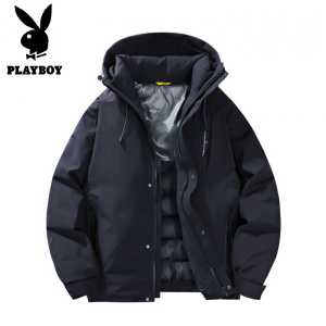 花花公子新款2025冬加厚保暖外套户外防风夹克连帽通勤棉衣