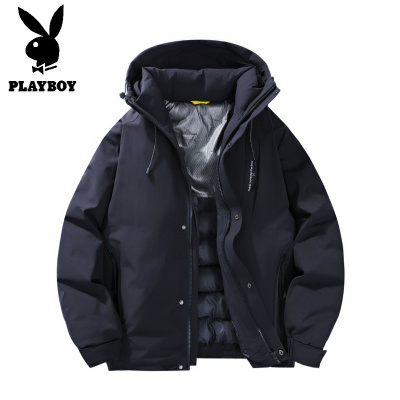 花花公子新款2025冬加厚保暖外套户外防风夹克连帽通勤棉衣