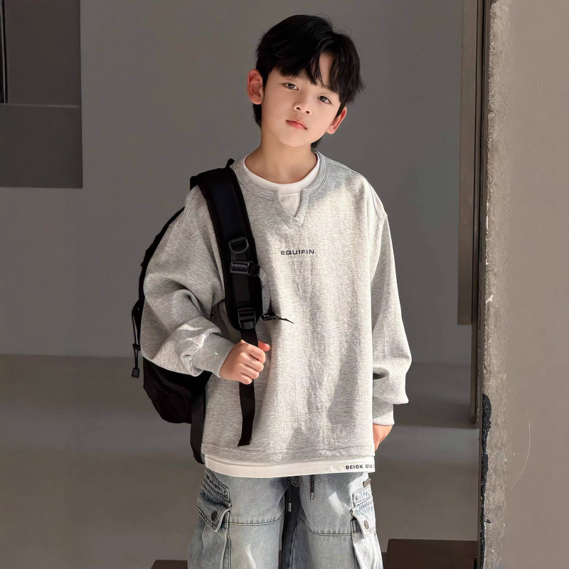 男童春装卫衣2026春季新款拼接春秋款韩版帅气儿童假两件上衣潮酷