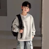 男童春装卫衣2026春季新款拼接春秋款韩版帅气儿童假两件上衣潮酷
