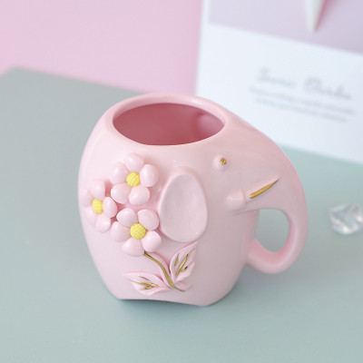 创意可爱时尚卡通大象笔筒桶化妆刷筒办公室桌面眼线笔眉笔收纳盒三维工匠玉瓷大象笔筒-粉