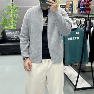 秋冬高领开衫男毛衣美式上衣外套潮流时尚帅气青年宽松针织衫