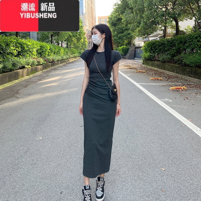 YIBUSHENG季2024新款女鱼尾包臀黑色连衣裙子高级感修身显瘦小妈法式长裙