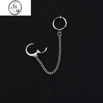 JiMi潮流一体式耳环耳夹女钛钢链条耳钉ins耳饰男潮人叠戴耳骨夹耳链