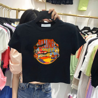 黑色短袖T恤女装ins女士夏季新款韩版高腰露脐学生短款上衣潮