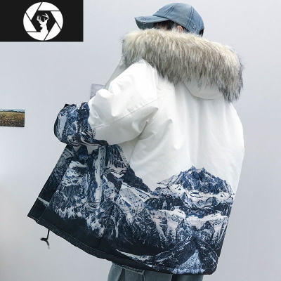 HongZun冬季雪山印花棉衣男潮牌宽松大码连帽棉服韩版潮流学生加厚外套棉衣