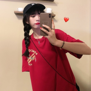 前后印花夏装韩版女式新款中长款短袖T恤女宽松学生情侣衣服