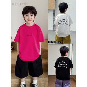 童酷2026男童夏季新款百搭前后字母印花宝宝T恤韩版圆领儿童短袖