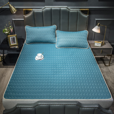 艾洛苏家纺苏宁好物推荐-夏天乳胶凉席三件套乳胶床垫纯色冰丝席夏季印花可折叠可机洗学生宿舍凉席0.9米1米单双人
