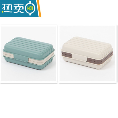 敬平带盖香皂盒加厚旅行肥皂盒便携式皂盒时尚家用皂架创意皂托卫生间 雾蓝+灰白