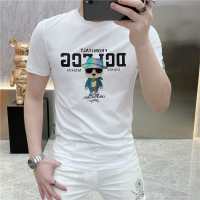 夏季新款欧货字母印花烫钻圆领短袖修身潮流帅气男装半袖T恤_1