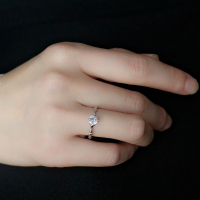 S925纯银竹节六爪钻开口戒指清新文艺风银指环结婚道具镶锆石女戒送女朋友老婆情人节七夕生日礼物