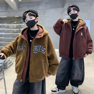 男童加厚羊羔绒外套秋冬款新款儿童冬装两面穿毛毛衣