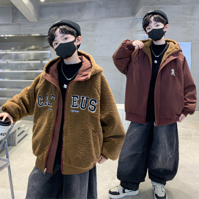 男童加厚羊羔绒外套秋冬款新款儿童冬装两面穿毛毛衣