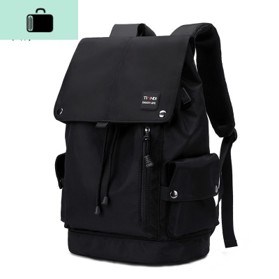 双肩包男士潮牌大容量休闲旅行学生书包时尚潮流迷彩帆布电脑背包NEW LAKE 黑色抽绳款