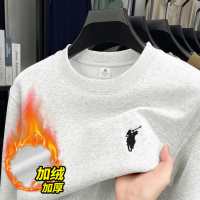 含棉400g重磅加绒卫衣男秋冬新款圆领长袖绣花男士打底衫