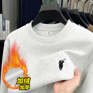 含棉400g重磅加绒卫衣男秋冬新款圆领长袖绣花男士打底衫