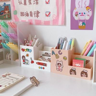 封后少女心ins网红创意笔筒可当手机支架收纳盒可爱大容量多功能笔筒粉色支架笔筒+马卡龙笔五支+可爱贴纸