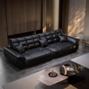 大黑熊真皮沙发家用客厅办公会客接待皮沙发轻奢大小户型组合沙发直排皮艺沙发