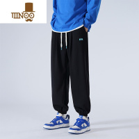 YANXU运动束脚裤子男款休闲长裤印花针织刺绣卫裤宽松棉