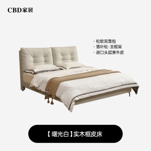 [CBD]SNZY-朵朵双人床现代简约齐边真皮床架