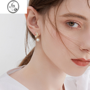 JiMi猫眼石蝴蝶珍珠耳环女夏小众设计感森系仙气耳饰高级气质时尚耳钉 均色