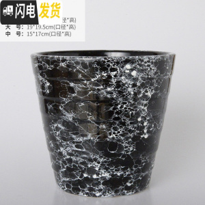 三维工匠欧式简约花盆陶瓷特大号落地阳台客厅桌面绿萝虎皮兰花盆批发 黑理石高款(送塑料托盘) 特大花盆容器
