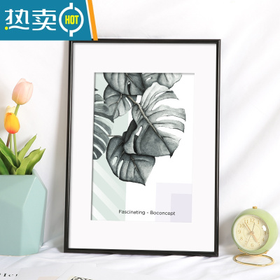 敬平简约铝合金相框挂墙画框装裱窄边A4a3海报4开8k拼图20寸16金属架 圆面款-典雅黑 18寸挂墙[可放35.6*4