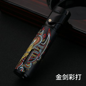 新款防风打火机耐用可充气个性彩绘高颜值雪茄点烟器送礼男友