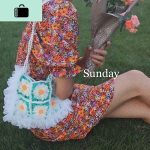 野牛不疯原创自制夏日小清新复古仙女单肩包少女包花朵雏菊腋下包NEW LAKE 绿色雏菊女士单肩包 绿色雏菊