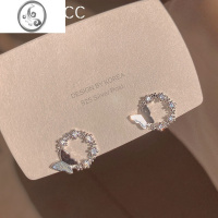 JiMis925银小巧精致满钻圆圈蝴蝶耳钉女夏小众设计感耳环2022年新款潮