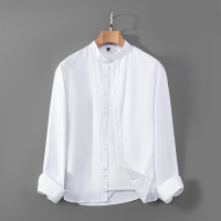 春秋新款立领牛津纺全棉长袖衬衫男修身工装衬衣休闲寸衫